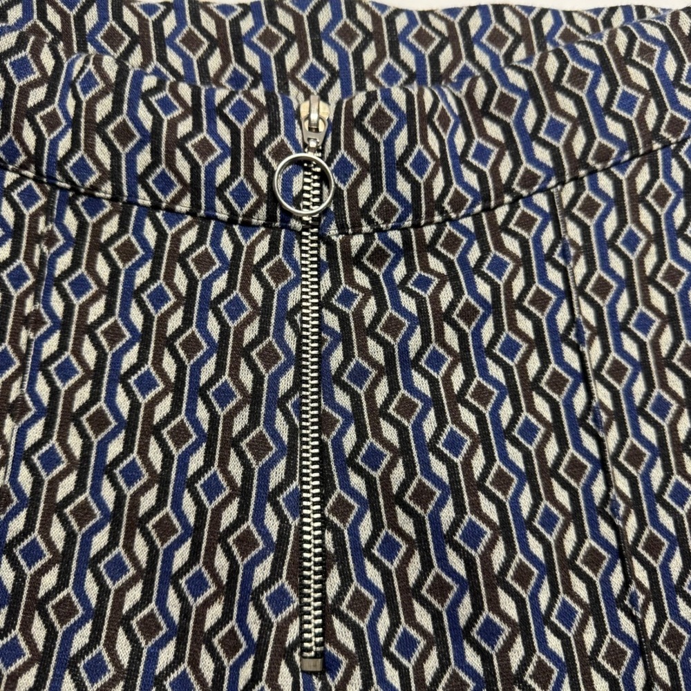 Zara Womens Pants Small Geometric 70s Retro Print High Waist Wide Leg Blue Brown - Picture 6 of 9